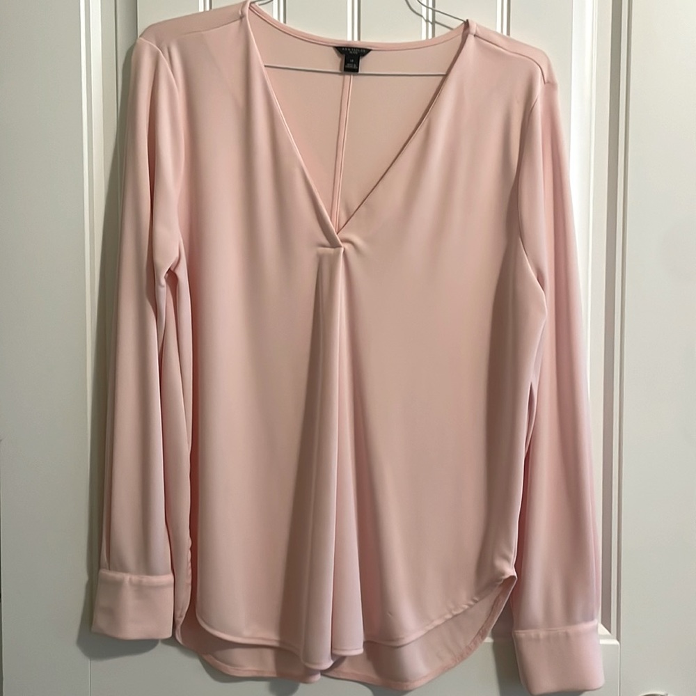 Ann Taylor Stretch Knit Pink V-Neck Long Sleeve Blouse